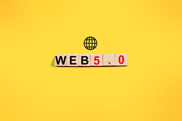 Web 5.0, text words typography written on wooden blocks, business internet technology