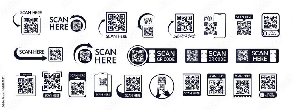 Fototapete qr code scan icon set for mobile apps and payments. qr code scan for smartphone. qr code template sc