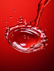 Fototapeta premium Crystal clear water drip splash on red background AI