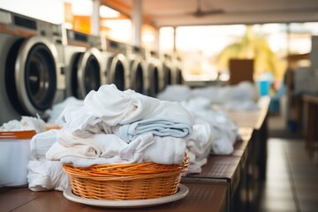 Row of washing machine of laundry business in the public store. Generative AI