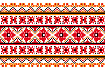 Floral Cross Stitch Embroidery on white background.geometric ethnic oriental seamless pattern traditional.Aztec style abstract vector illustration.design for texture,fabric,clothing,wrapping, sarong. - 669788513