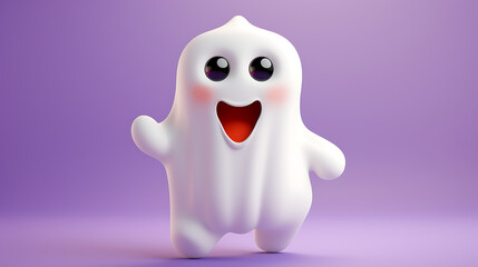 Cute  boo ghost in 3d style halloween cartoon white