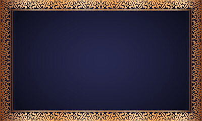 vector decorative background with gold frame. Golden frame on luxury blue background
