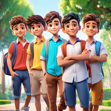 Aesthetic Masterpiece: Cute Student Boys in 3D Design