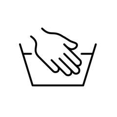 Hand washing clothes. Delicate fabric. Laundry instructions label. Pixel perfect, editable stroke icon