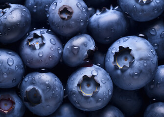Fresh, dewy blueberries close-up
