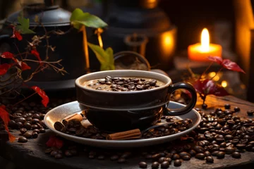  A cup of Coffee garnished with Coffeebeans-image © JackDong