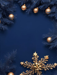 Fototapeta na wymiar Christmas theme background in dark blue. Christmas border with decoration ornaments. Beautiful winter templates, card, banner, poster.