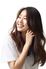 Fototapeta premium asian woman, elegant profile, gentle smile, pristine attire isolated transparent background,generative ai