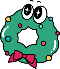 Groovy christmas wreath character illustration