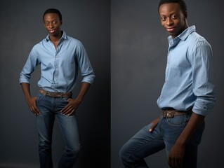 male model pose with blue jeans