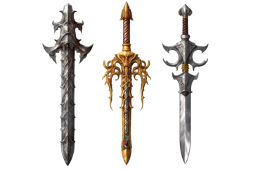 ancient swords isolated on transparent background generative ai