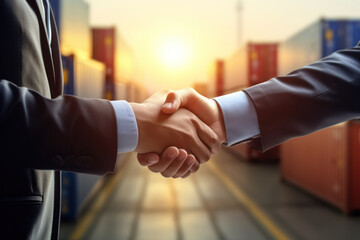 businessman handshake of business deal with logistic. Generative AI. - obrazy, fototapety, plakaty