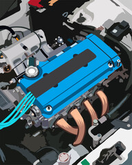 B16 B Series DOHC Engine Vector Art