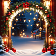 christmas door entrance with christmas ornaments