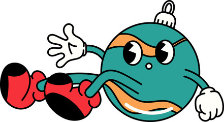 Groovy christmas bauble ball character illustration