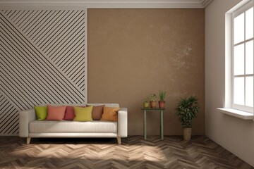 Fototapeta premium White modern interior design with sofa. 3D illustration