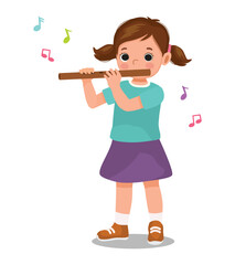 Cute little girl playing flute