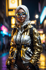 cyberpunk hijab girl future tech islamis era