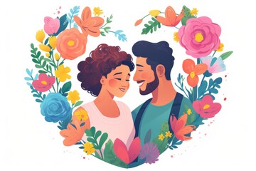 Happy couple surrounded by flowers