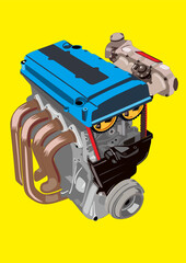 B18 B Series DOHC Engine High Power Vector Art
