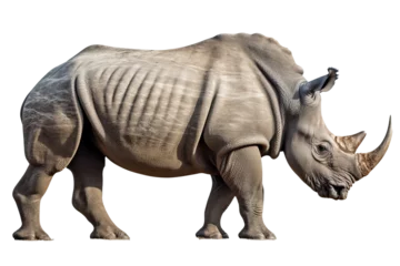 Poster Isolated side view of walking rhino on transparent background.generative ai © LomaPari2021