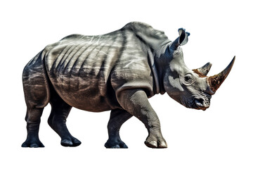 Obraz premium Isolated side view of walking rhino on transparent background.generative ai