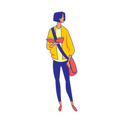 Illustration of Faceless Female College Student Character Holding a Book. Vector Design