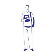 Illustration of Faceless Male College Student Character Holding a Book. Vector Design