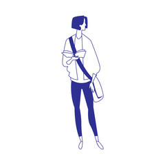 Illustration of Faceless Female College Student Character Holding a Book. Vector Design