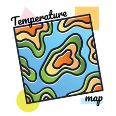 Temperature map outlined and colorful vector icon sign drawing doodle isolated on square white background. Simple flat outlined cartoon art styled drawing.