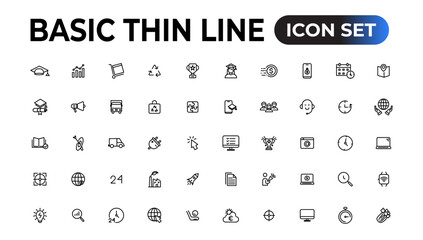 Web icons. Business, finance, creativity.Set of thin line web icon set, simple outline icons collection, Pixel Perfect icons, Simple vector illustration.