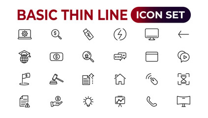 Web icons. Business, finance, creativity.Set of thin line web icon set, simple outline icons collection, Pixel Perfect icons, Simple vector illustration.