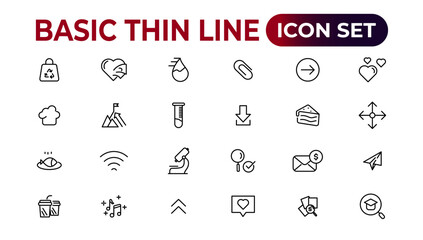 Web icons. Business, finance, creativity.Set of thin line web icon set, simple outline icons collection, Pixel Perfect icons, Simple vector illustration.