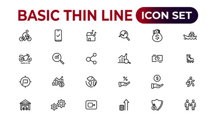 Web icons. Business, finance, creativity.Set of thin line web icon set, simple outline icons collection, Pixel Perfect icons, Simple vector illustration.