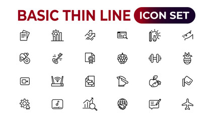 Web icons. Business, finance, creativity.Set of thin line web icon set, simple outline icons collection, Pixel Perfect icons, Simple vector illustration.