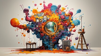 Eureka Moment, when an idea is born, colorful illustration 