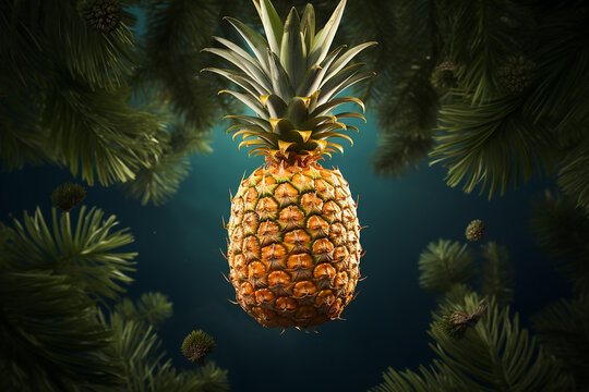 Generative AI Image of Pineapple Fruit Falling From Tree in the Garden