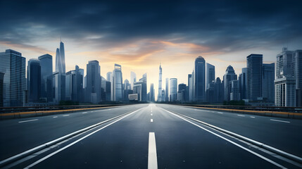 Fototapeta premium Empty road of a modern city with skyscrapers