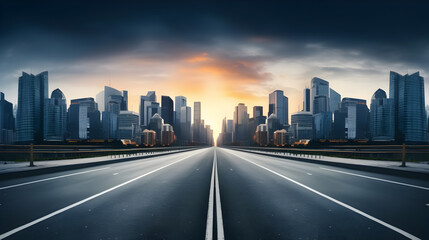 Obraz premium Empty road of a modern city with skyscrapers