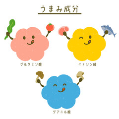 かわいい手描きの三大うま味成分のキャラクターai