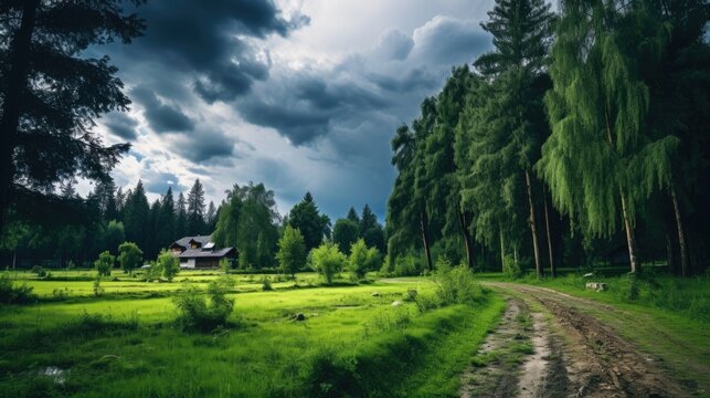 Free photo of a Village Forest at Night with Dramatic Clouds