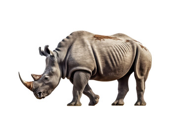 Fototapeta premium Isolated side view of walking rhino on transparent background. generative ai