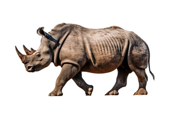 Obraz premium Isolated side view of walking rhino on transparent background. generative ai