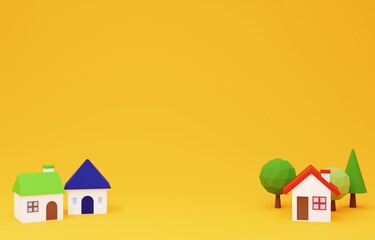 3D素材_かわいい家と木