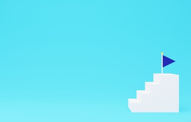 Fototapeta premium 3D素材_シンプルな階段とフラッグ_水色