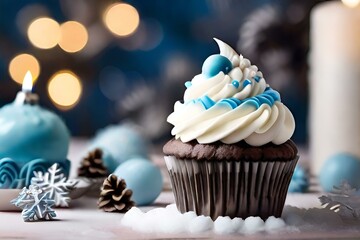 christmas cupcakes with chocolate,cake,dessert,food,sweet,icing,muffin,Ai generated 