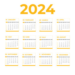 2024 new year calendar, Pocket or wall Calendar design, Desk planner template for 12 months