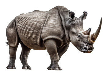 Fototapeta premium Isolated side view of walking rhino on transparent background.