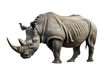 Obraz premium Isolated side view of walking rhino on transparent background.